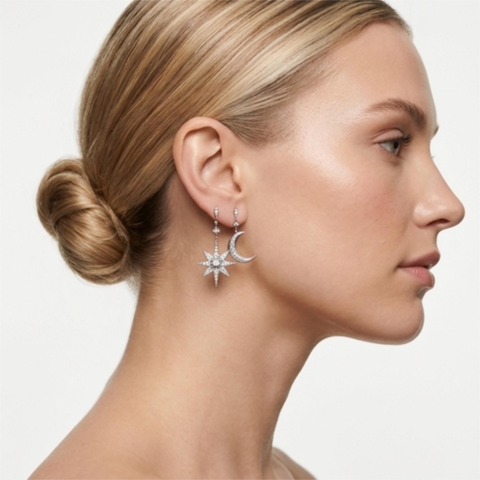 Celestial Moon & Star Mismatched Drop Earrings