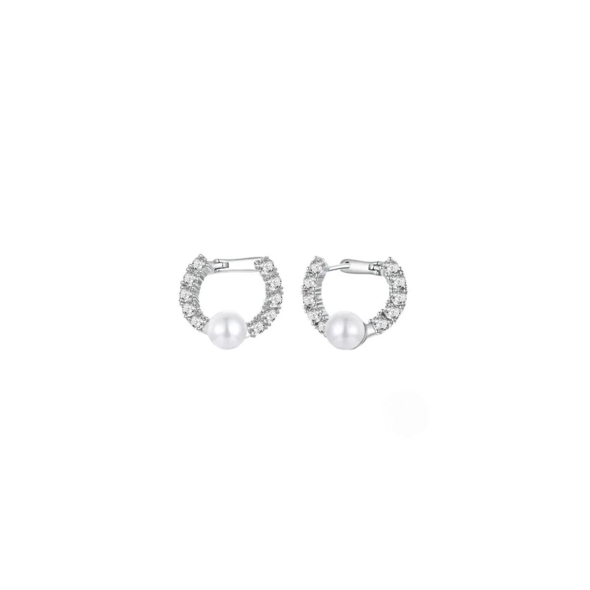 Sparkling Pearl Huggie Hoop Earrings