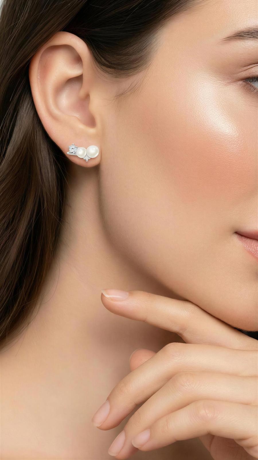 Dainty Double Pearl Ear Climber Earrings
