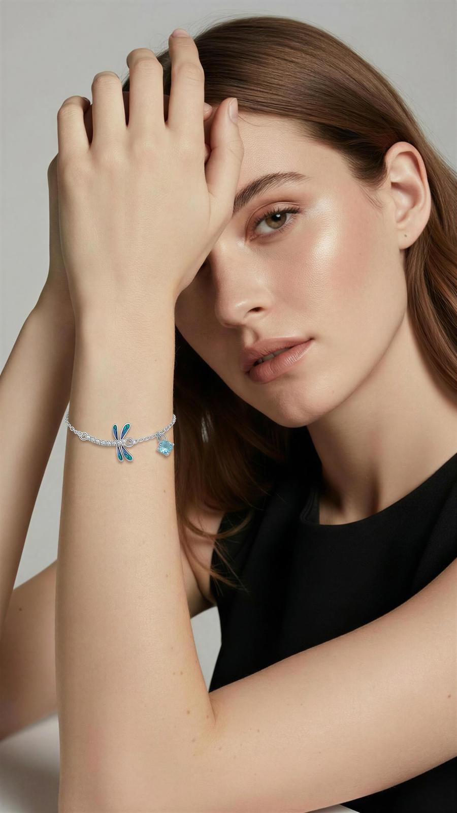 Dragonfly & Blue Crystal Anklet Bracelet