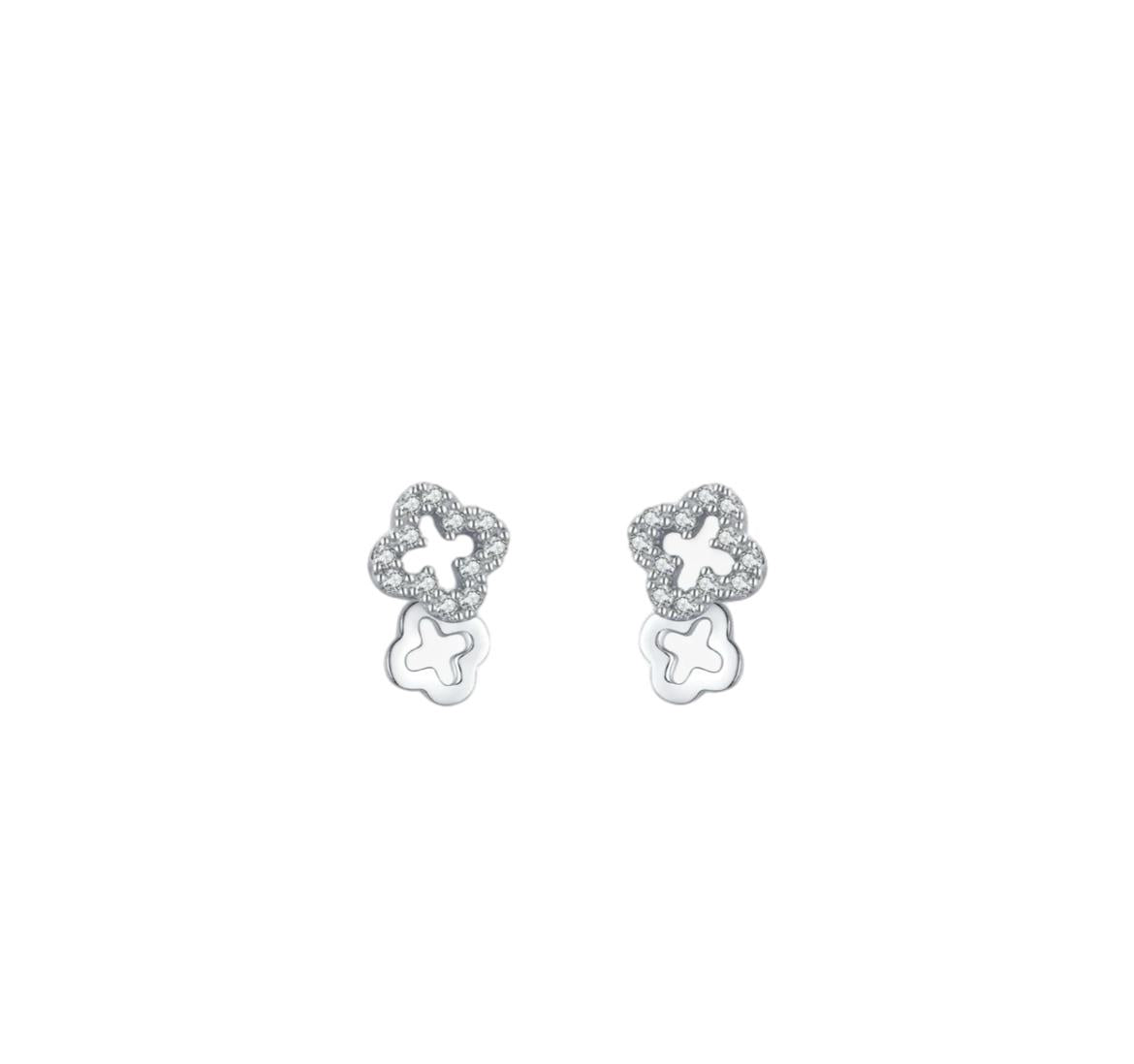 Double Clover Crystal Stud Earrings
