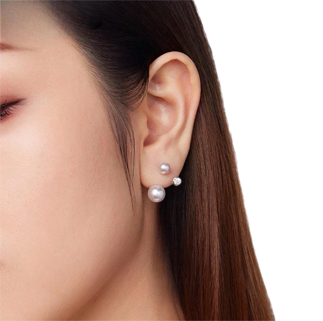 Modern Double Pearl Stud Earrings