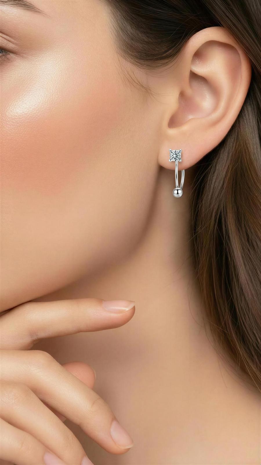 Minimalist Curved Bar Crystal Stud Earrings