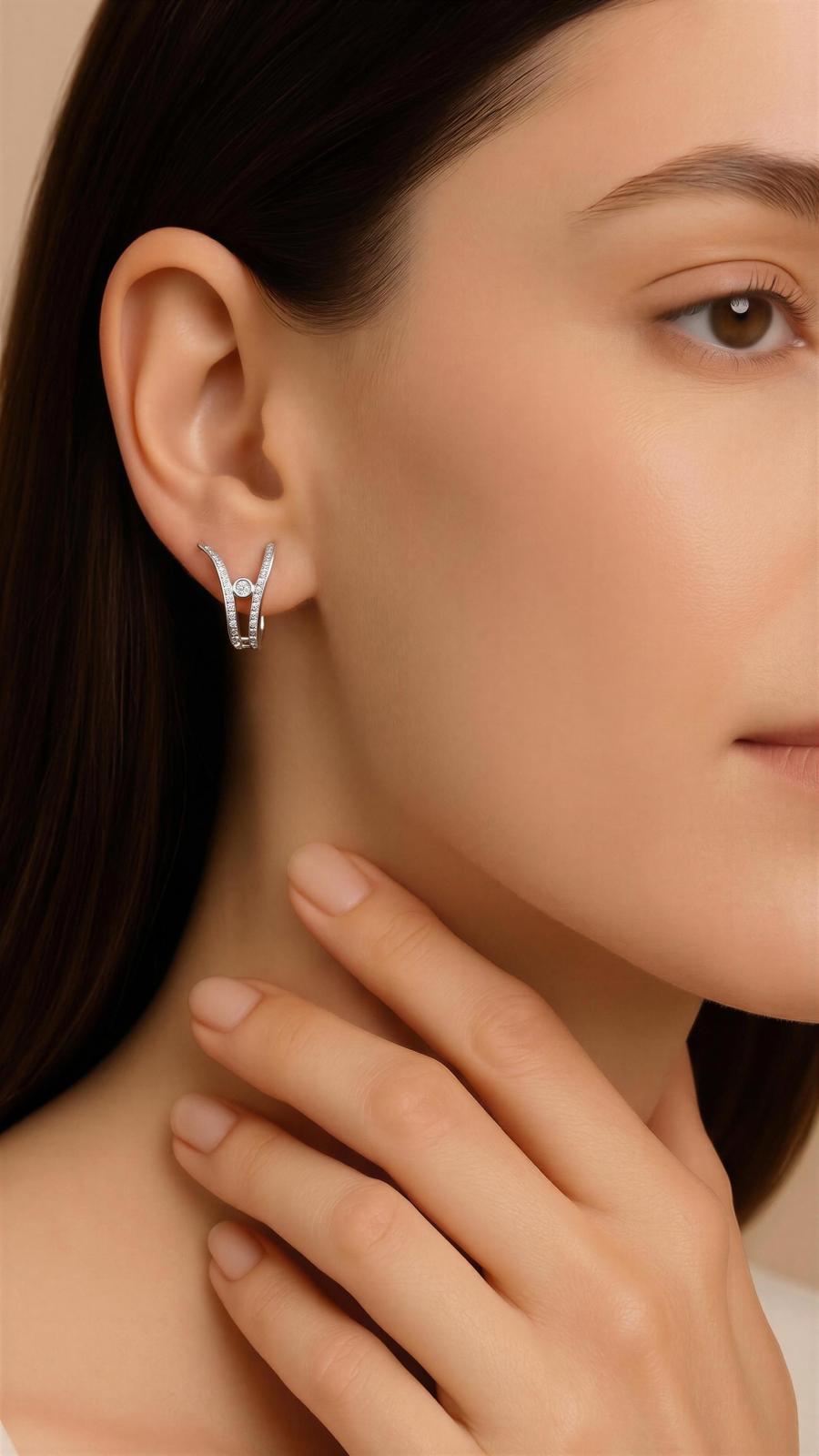 Sparkling Triple-Line Ear Jacket Earrings