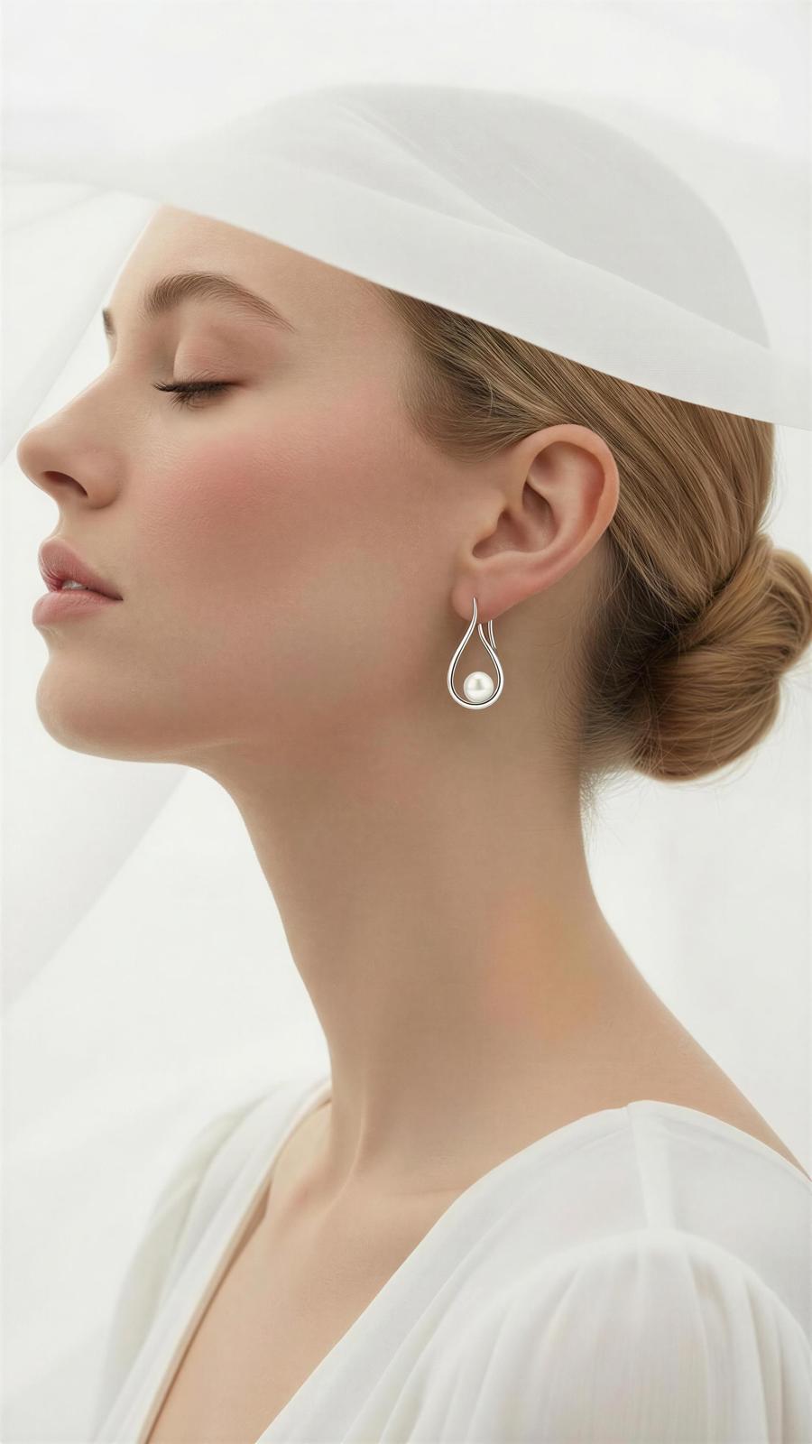 Modern Teardrop Pearl Drop Earrings