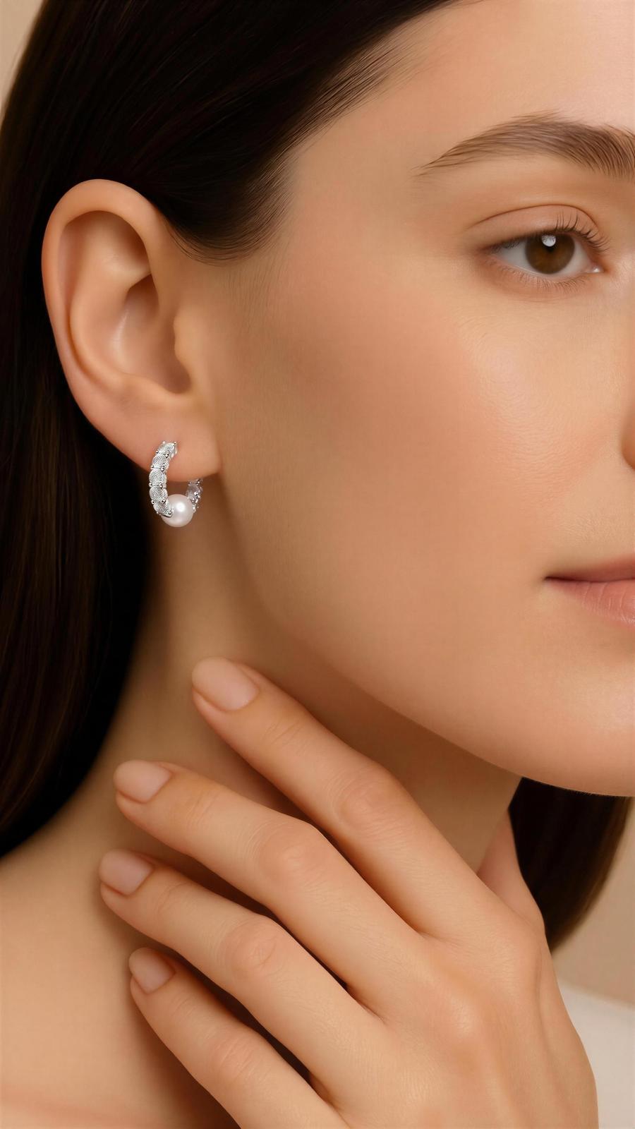 Sparkling Pearl Huggie Hoop Earrings