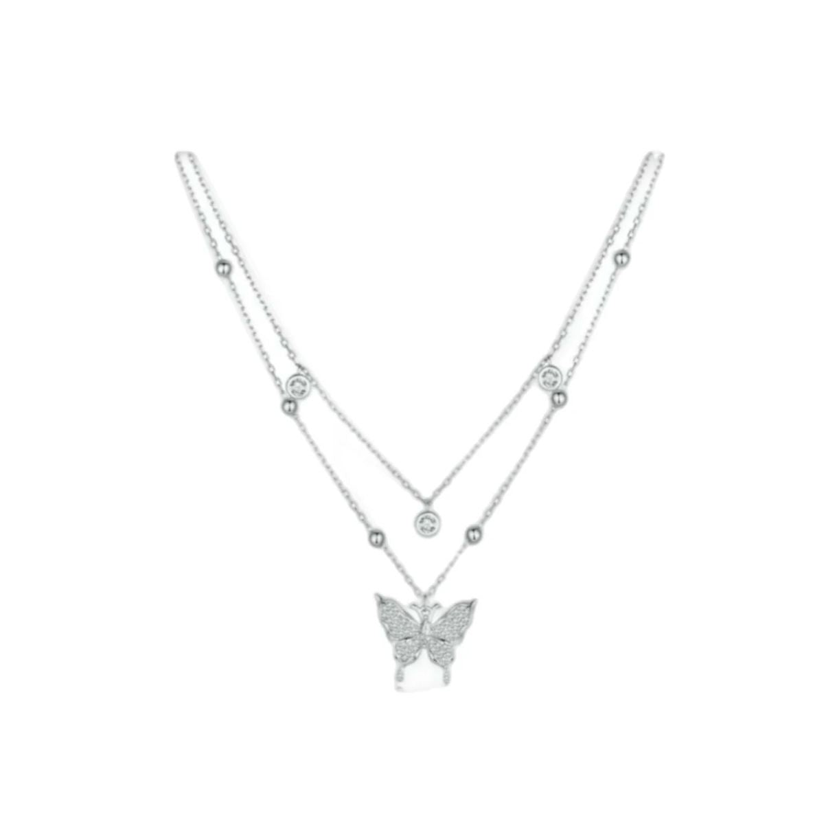 Layered Butterfly Sparkle Necklace