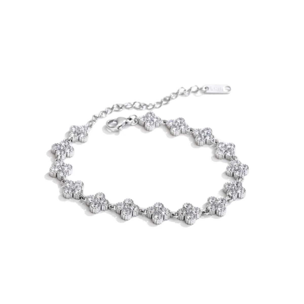 Floral Sparkle Tennis Bracelet - Sterling Silver Flower Bracelet with Zirconia