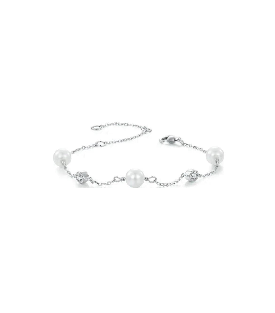 Dainty Pearl & Crystal Station Bracelet