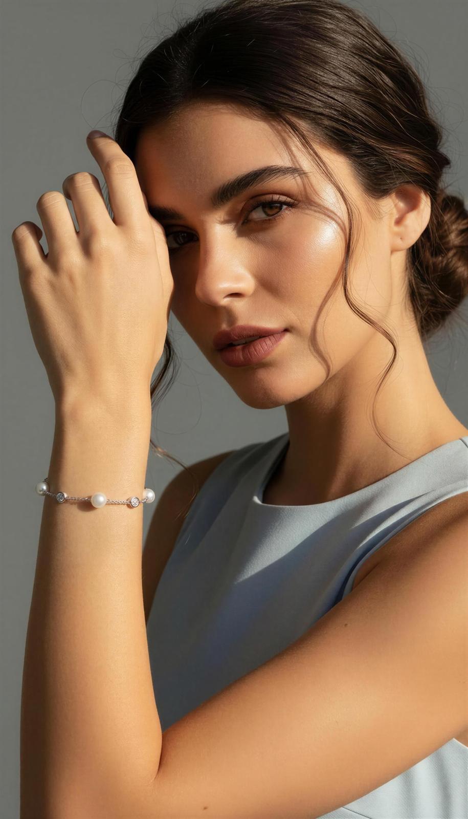 Dainty Pearl & Crystal Station Bracelet