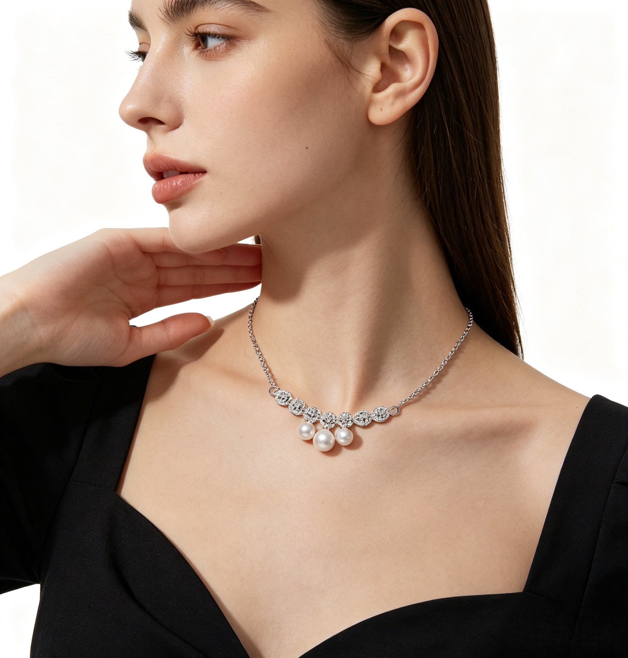 Princess Tears Luxury Crystal Pearl Necklace - Sterling Silver Choker