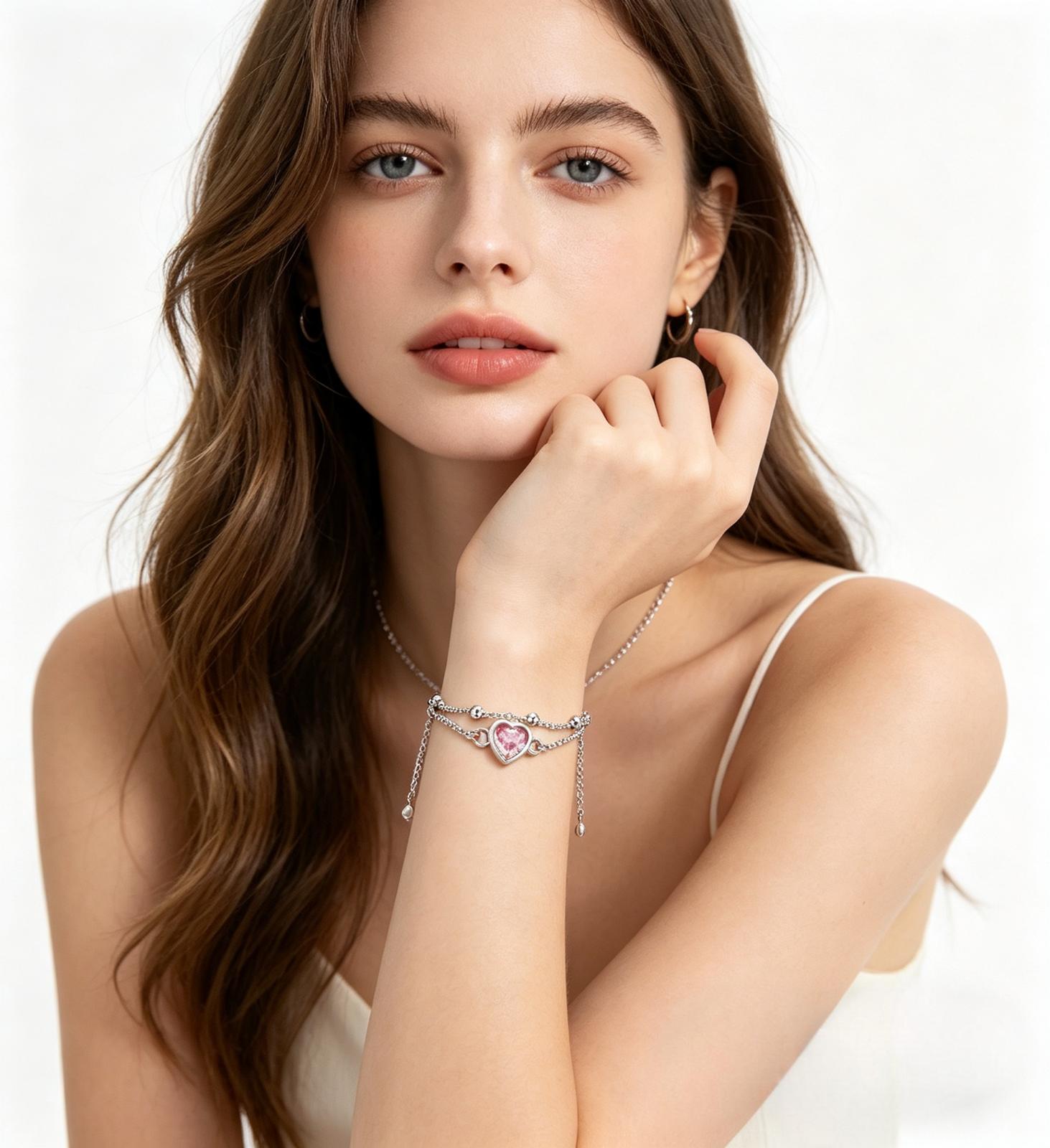 Rose Heart Double Chain Bracelet