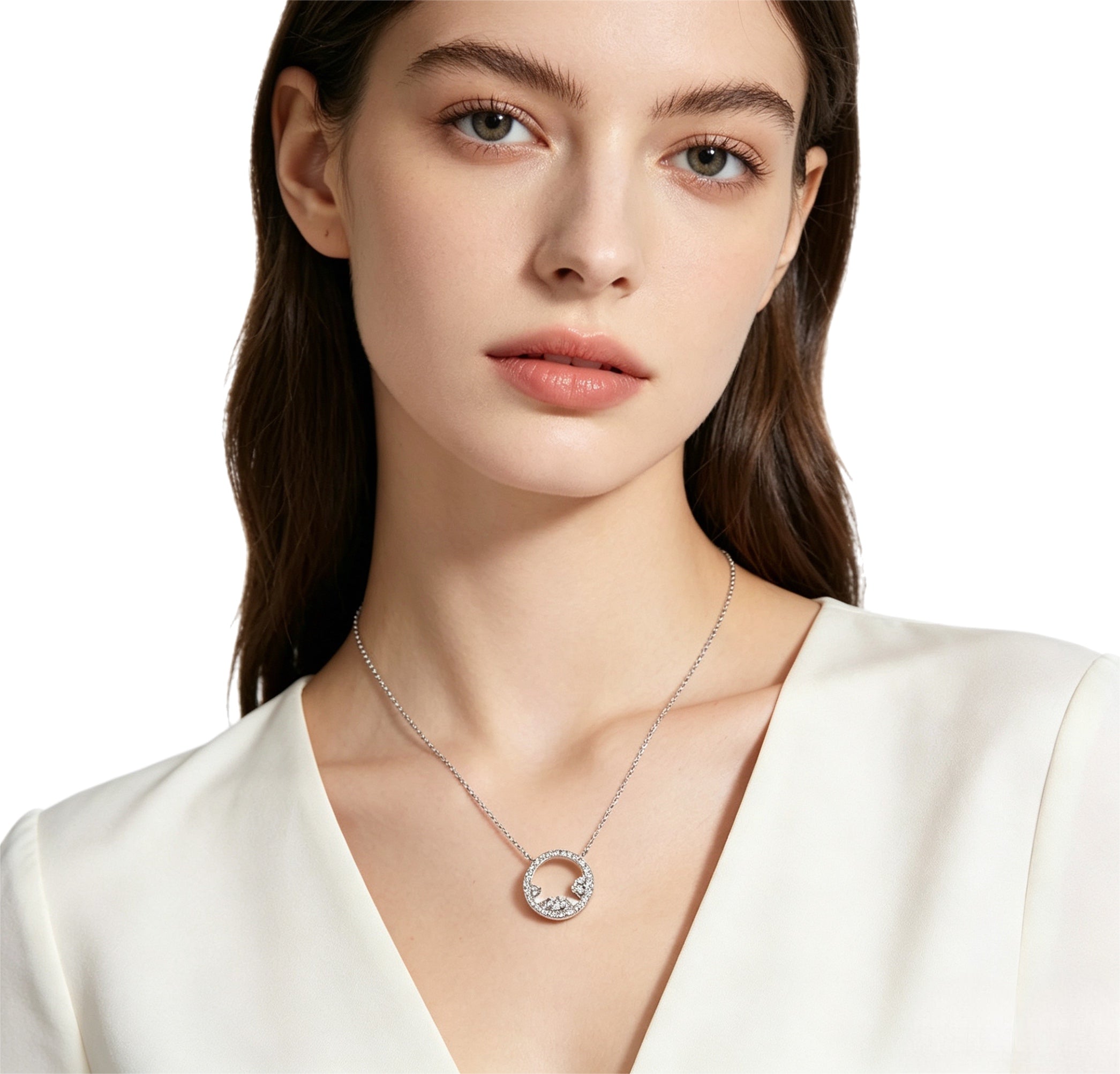 Circle Sparkle Necklace - Sterling Silver CZ Circle Pendant