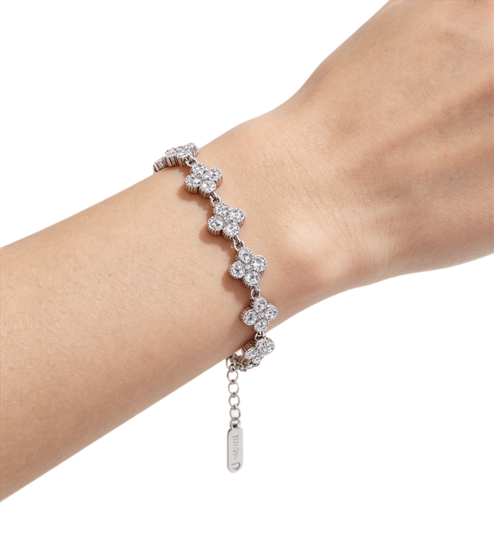 Floral Sparkle Tennis Bracelet - Sterling Silver Flower Bracelet with Zirconia