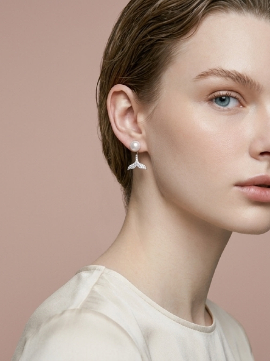 925 Sterling Silver Pearl Shining CZ Lovely  Dop  Earring