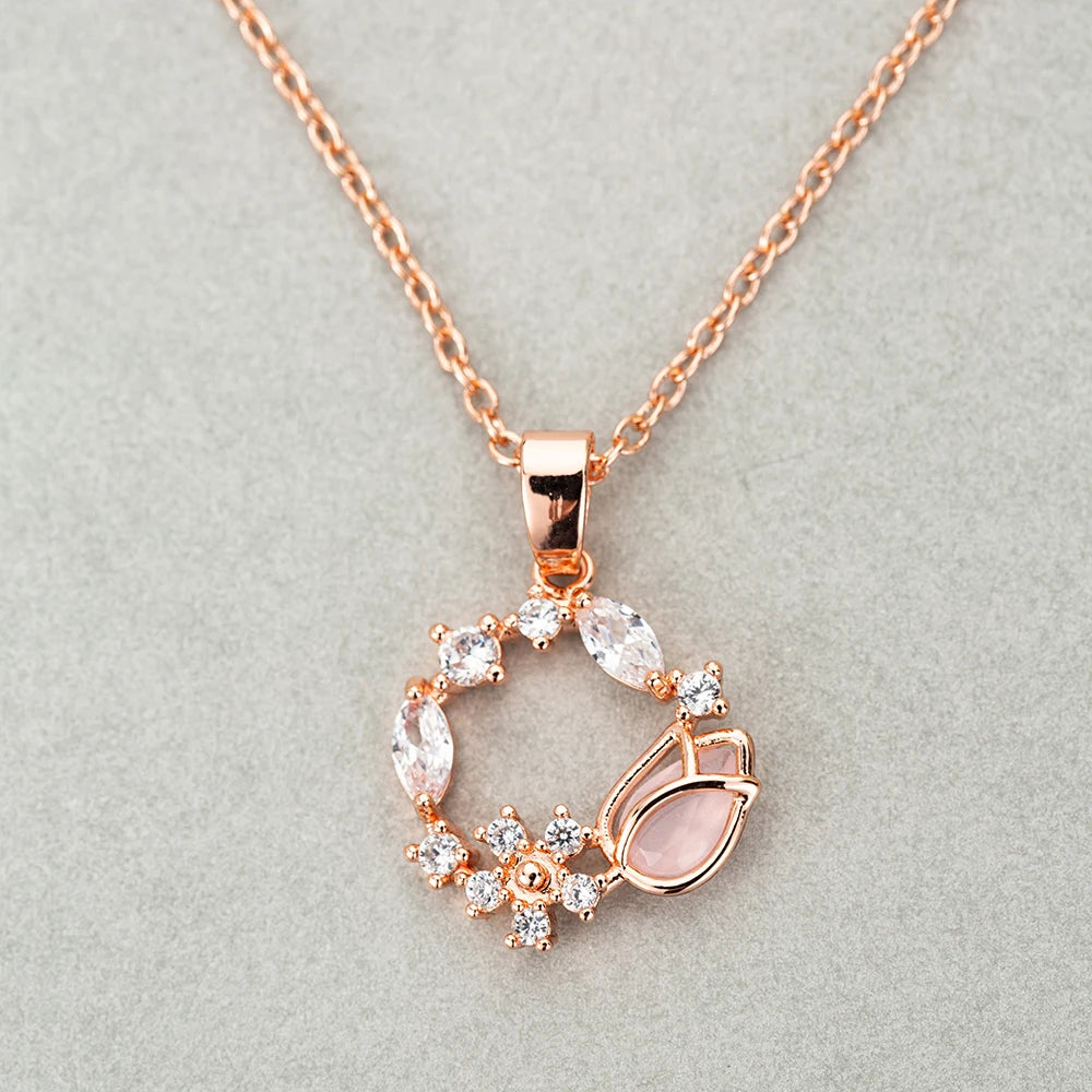 Rose Gold Necklace Earrings Jewelry Sets