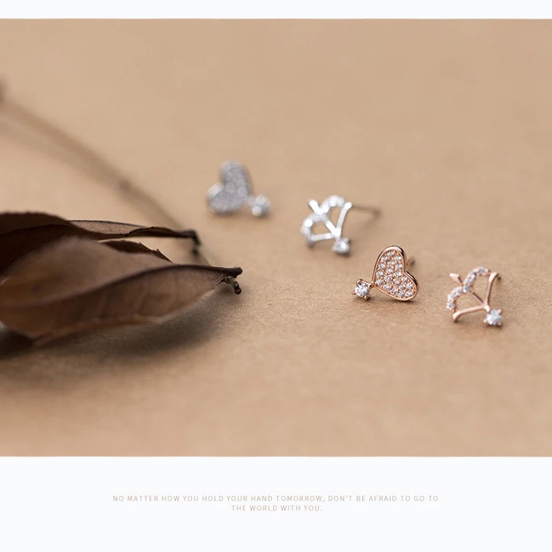 Cupid And Hearts Clear CZ Stud Earrings