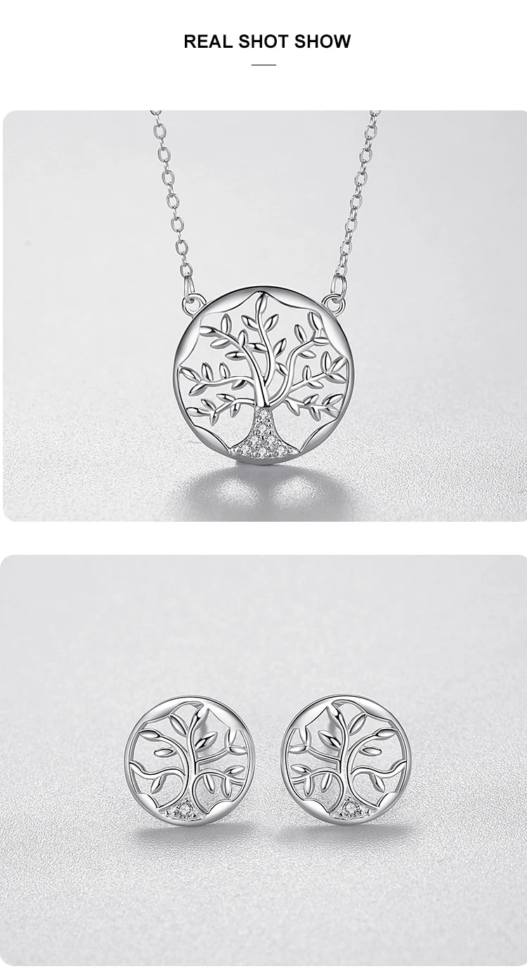 925 Sterling Silver Charm Tree Of Life Earrings Necklaces Jewelry Set