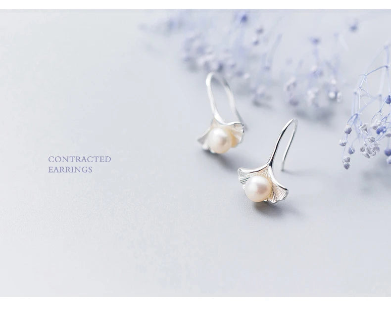 925 Sterling Silver Shell Pearl Drop Earrings