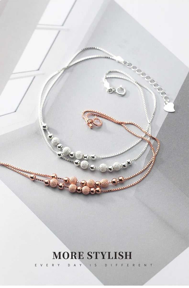 Sterling Silver 925 Rose Gold Color Frosted Ball Bracelet