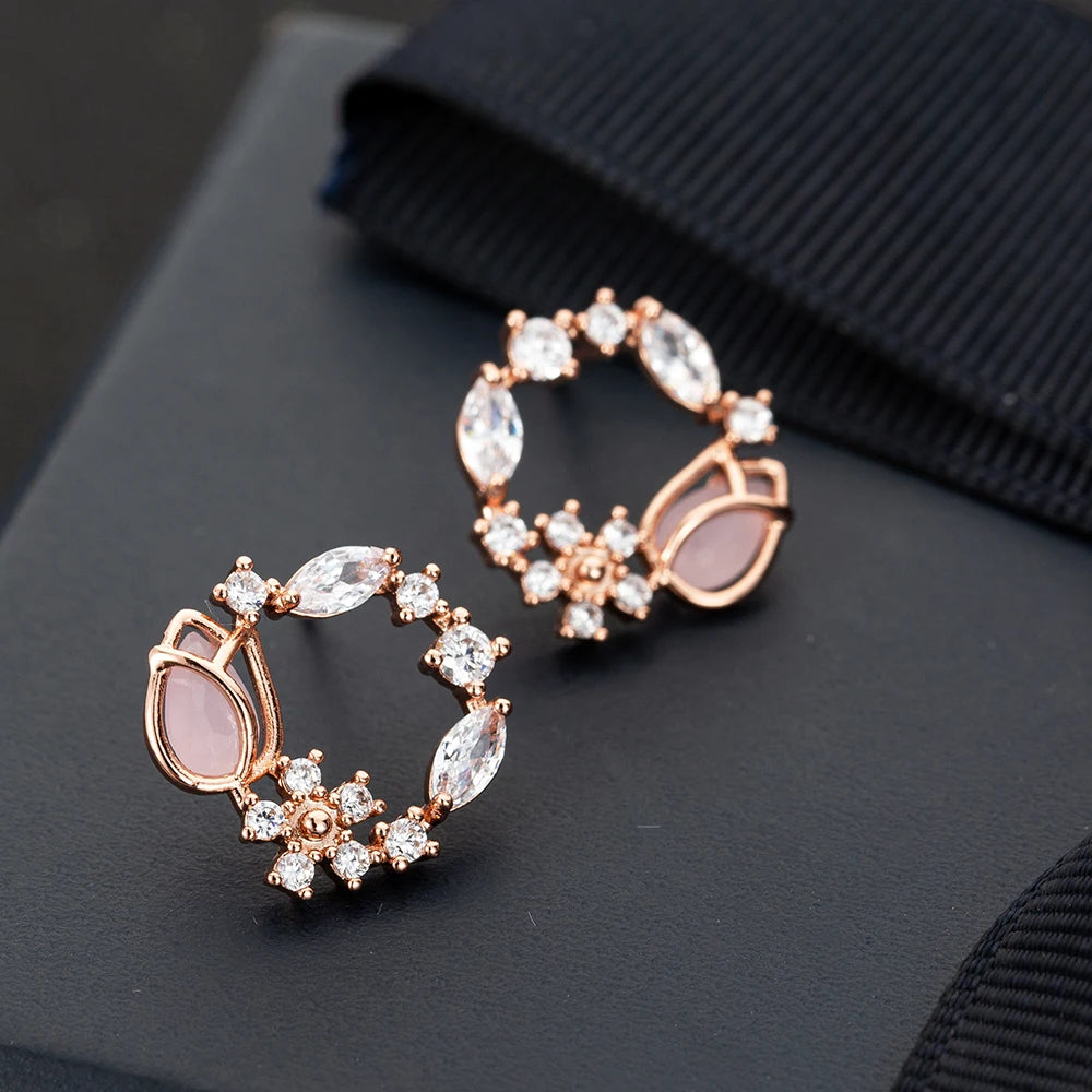 Rose Gold Necklace Earrings Jewelry Sets