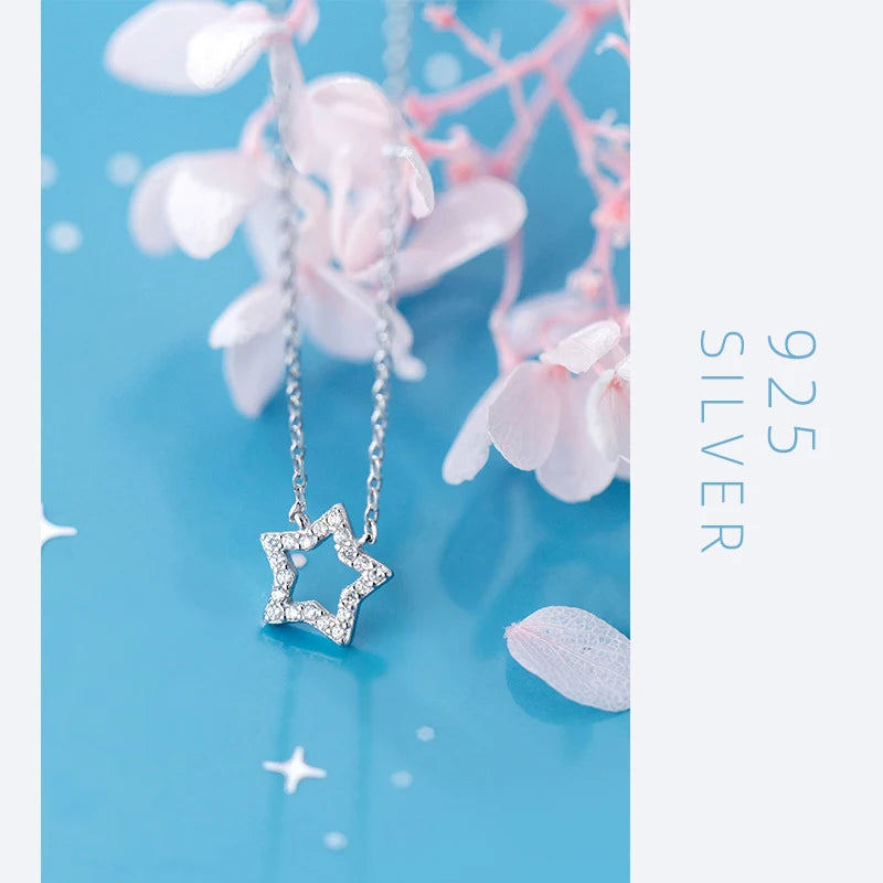 925 Sterling Silver Sparkling Lovely Little Star  Necklace