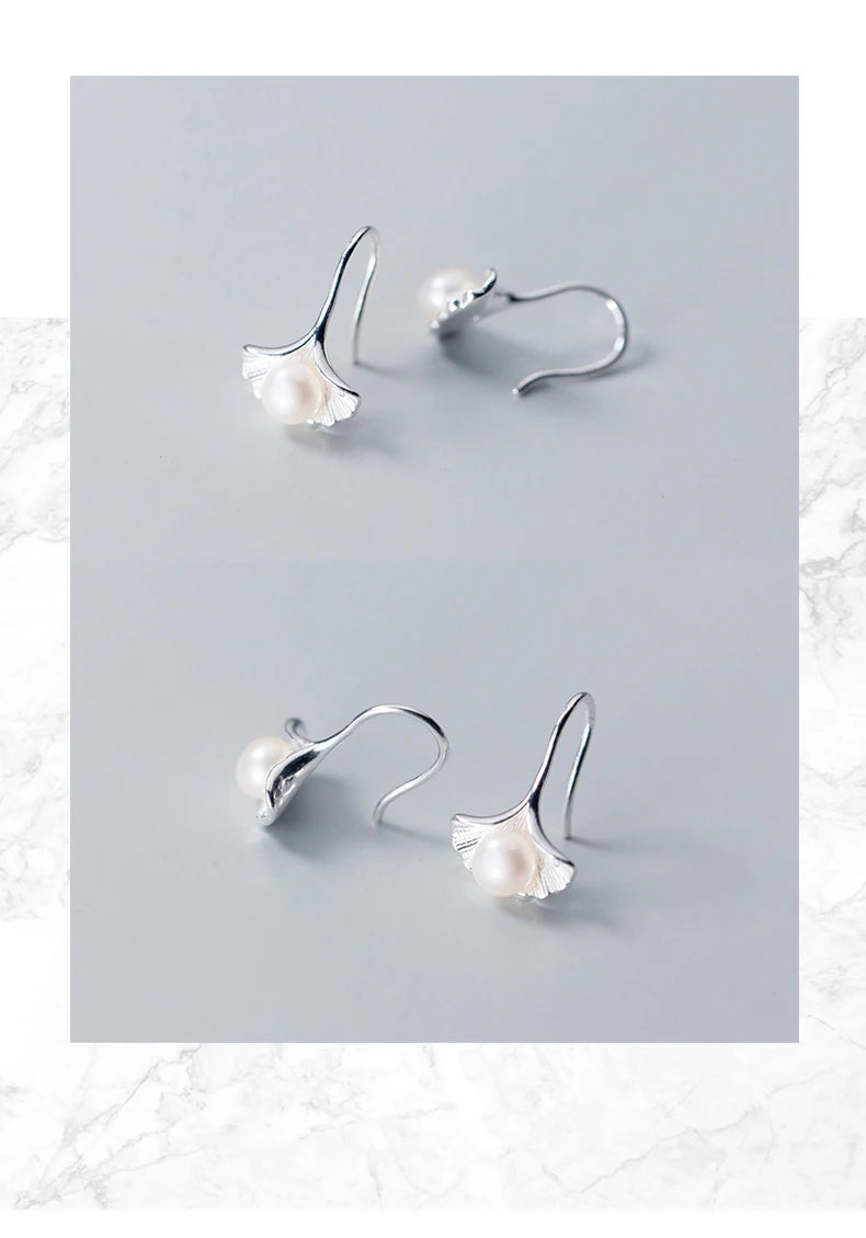 925 Sterling Silver Shell Pearl Drop Earrings