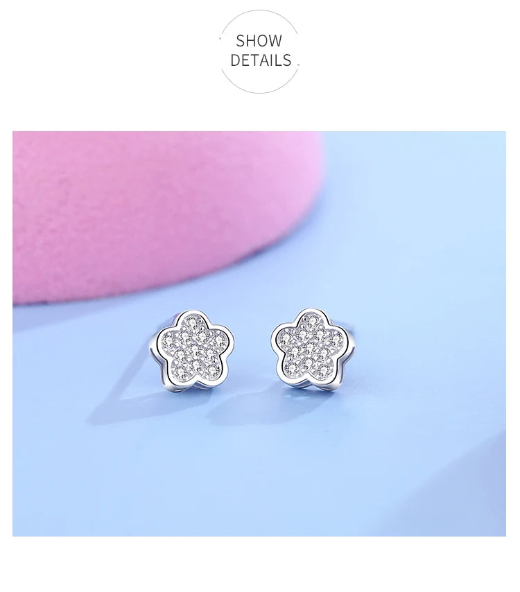 Shiny Zircon Flower  Earring High Quality 925 Sterling Silver