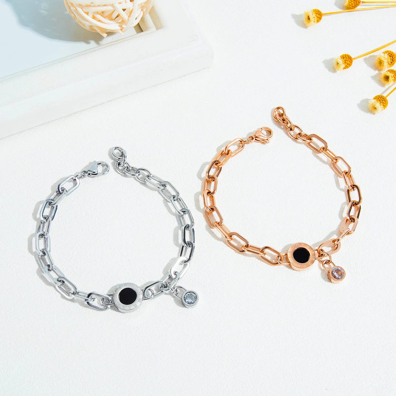 Rose Gold Color Roman Number CZ Bracelet