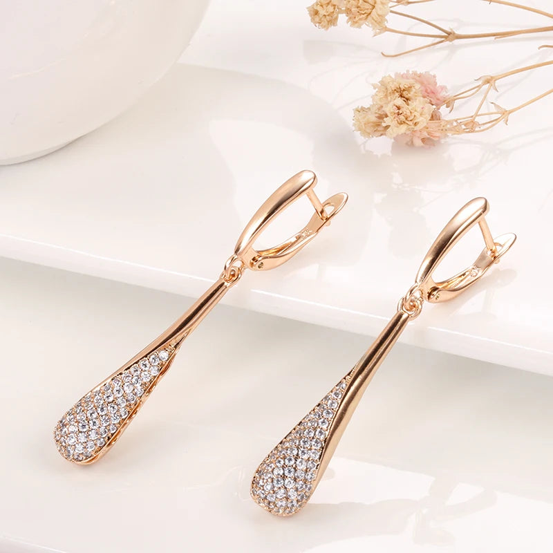 Sparkling Natural Zircon Long Dangle Earrings