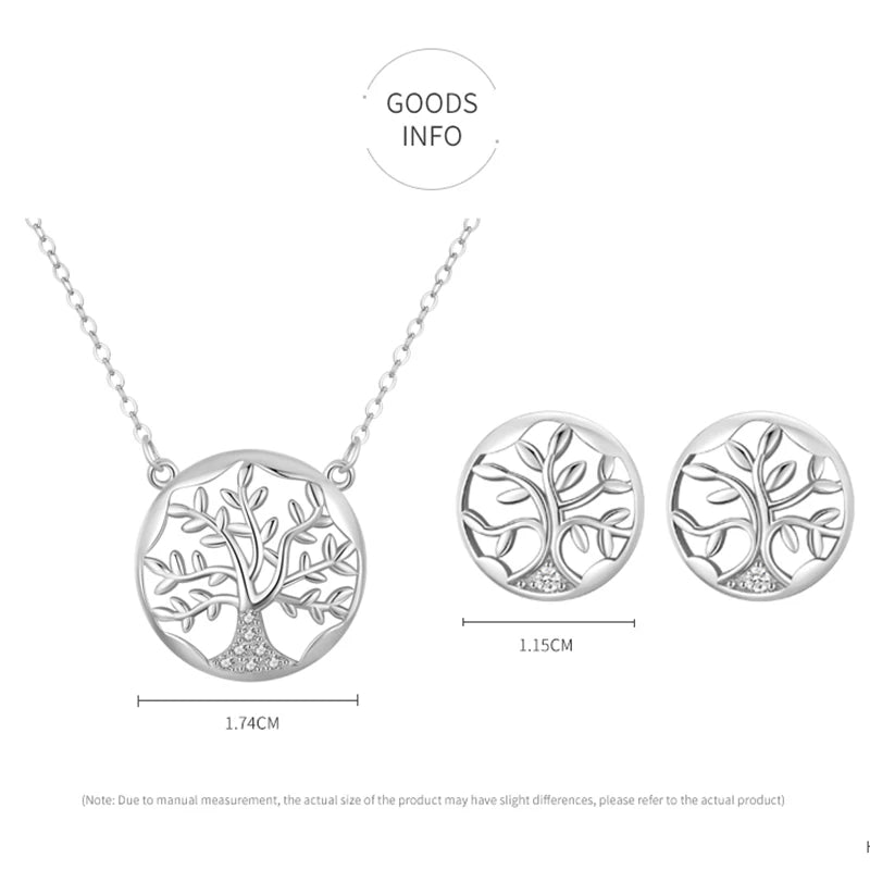 925 Sterling Silver Charm Tree Of Life Earrings Necklaces Jewelry Set