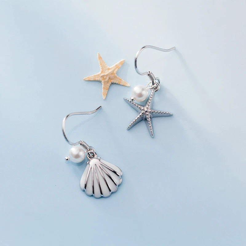 Fresh Romantic Shell Starfish Dangle Earring