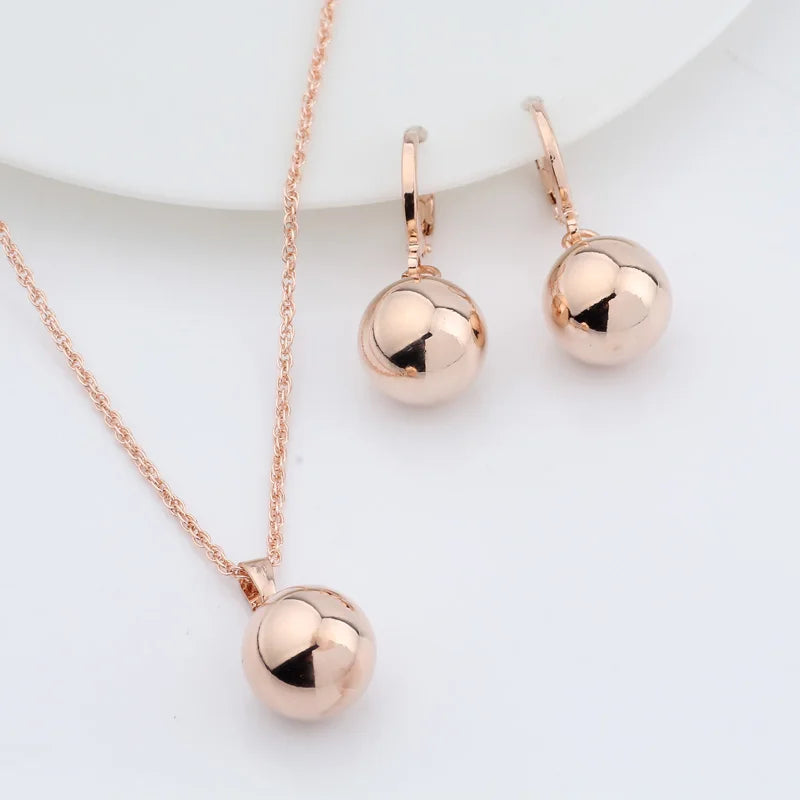 585 Rose Gold Color Spherical Ball Geometric  Dangle Earrings Set