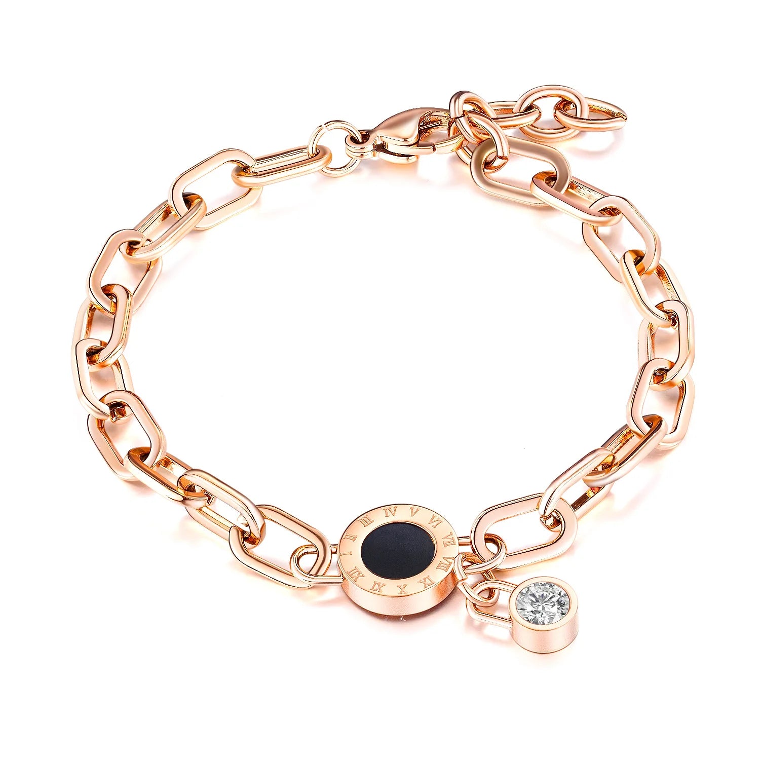 Rose Gold Color Roman Number CZ Bracelet