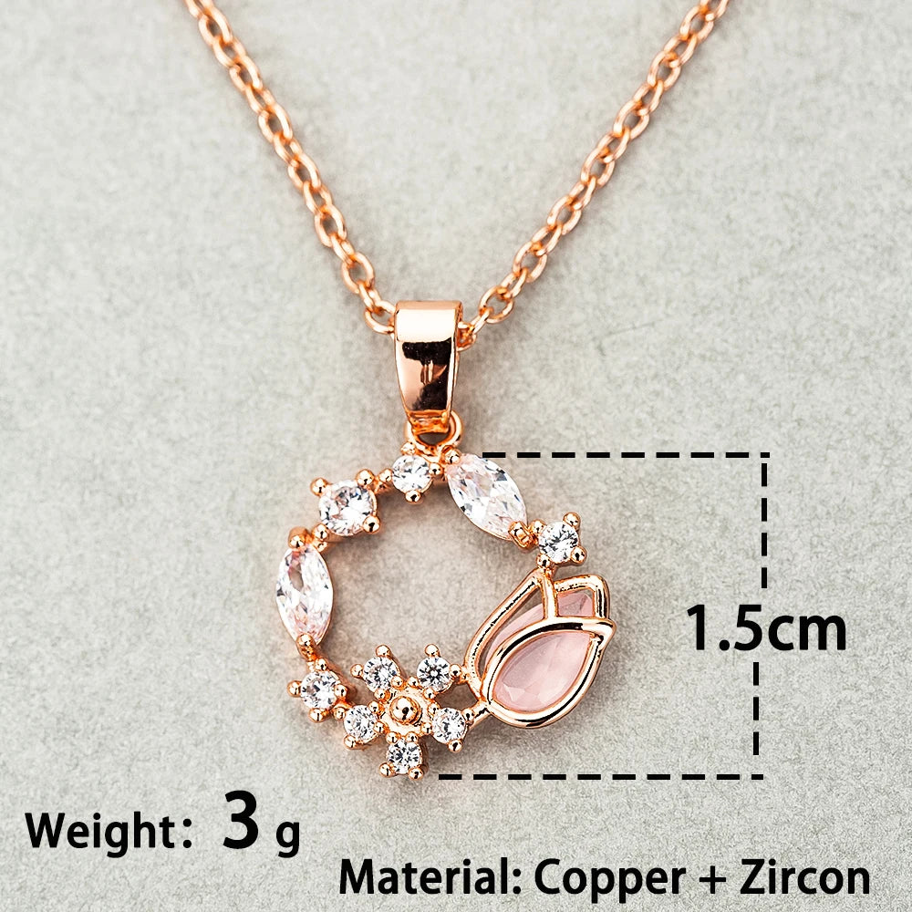 Rose Gold Necklace Earrings Jewelry Sets