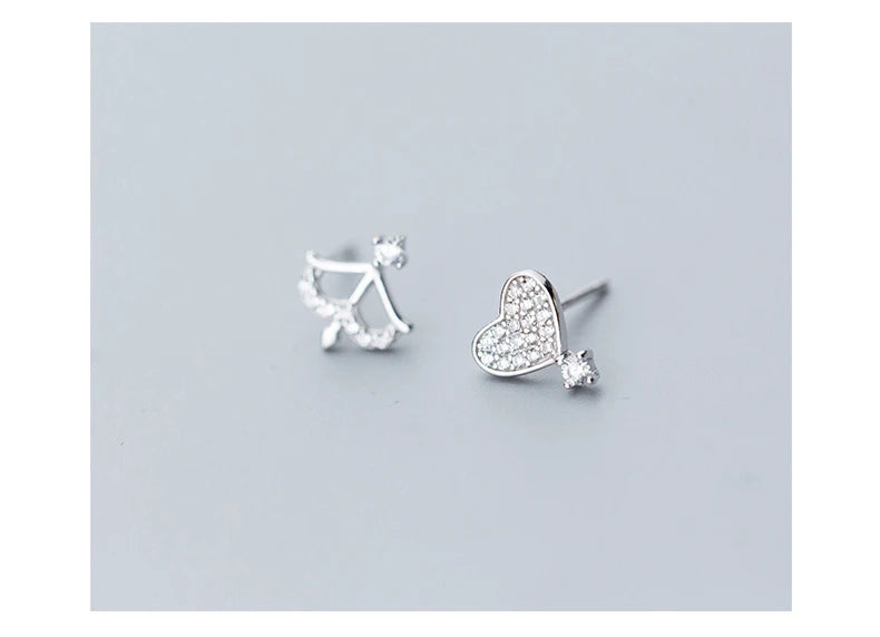 Cupid And Hearts Clear CZ Stud Earrings