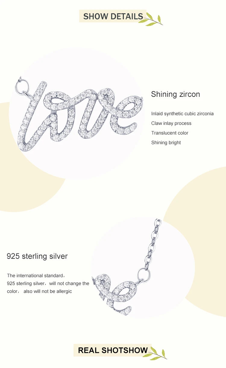 925 Sterling Silver Elegant Love Letter Necklace