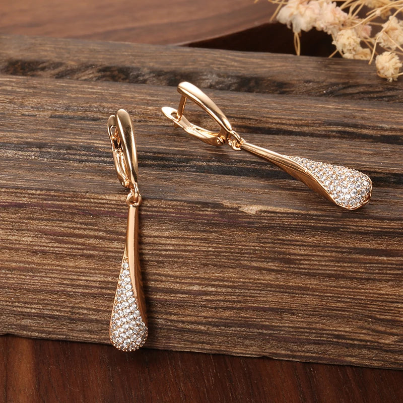 Sparkling Natural Zircon Long Dangle Earrings