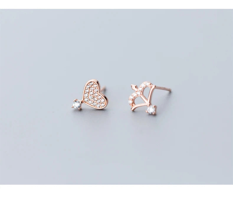 Cupid And Hearts Clear CZ Stud Earrings