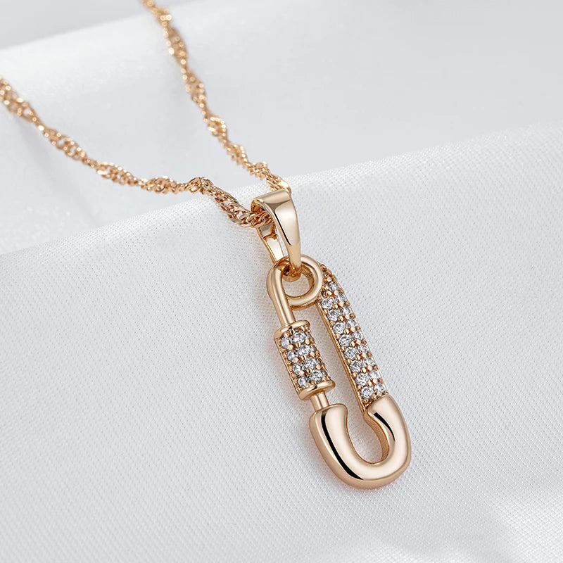 Trendy 585 Rose Gold Color Personality Pin Shape Pendant Necklace