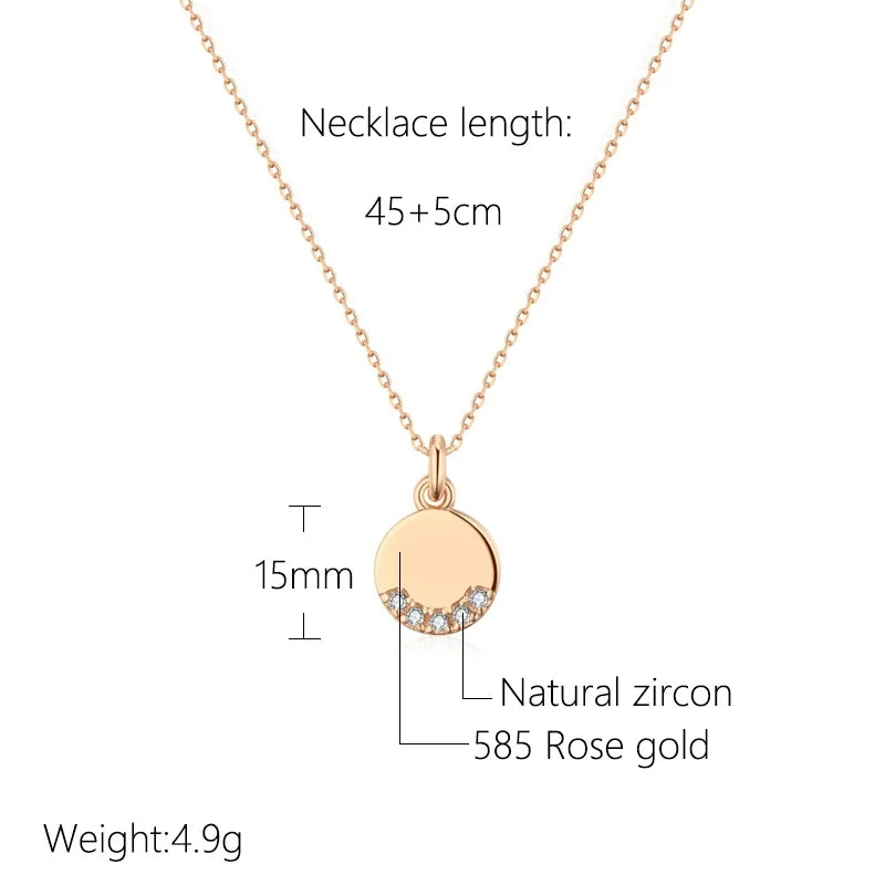 585 Rose Gold Color Round Coin Pendant Necklaces