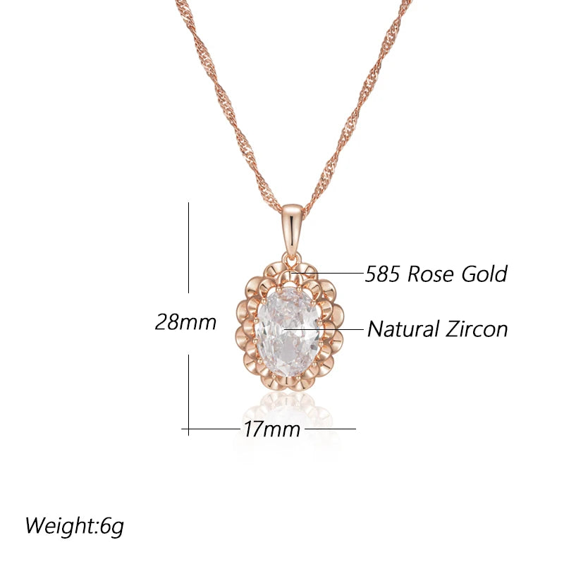 585 Rose Gold Color Crystal Flower Pendant Necklace