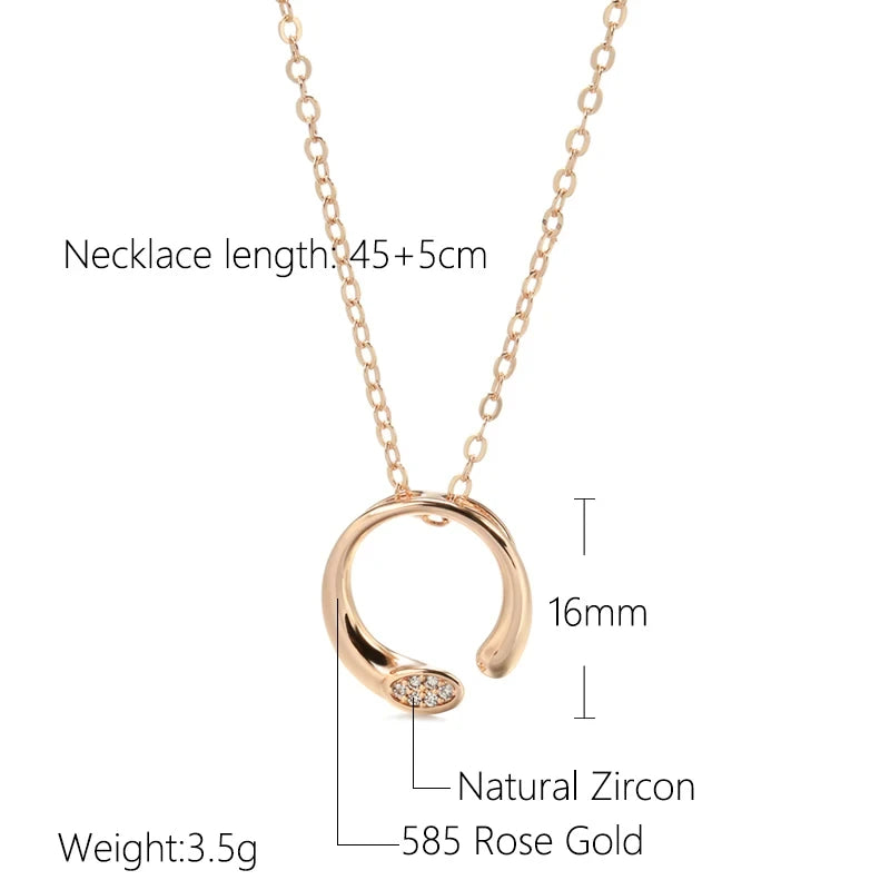 Simple 585 Rose Gold Color Pendant Necklace