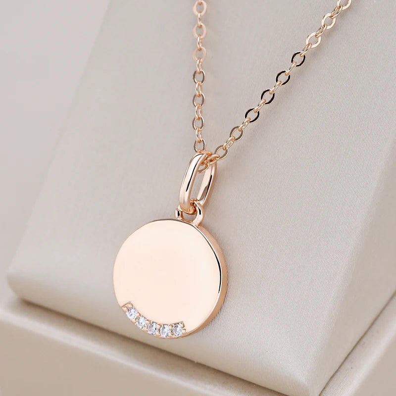 585 Rose Gold Color Round Coin Pendant Necklaces