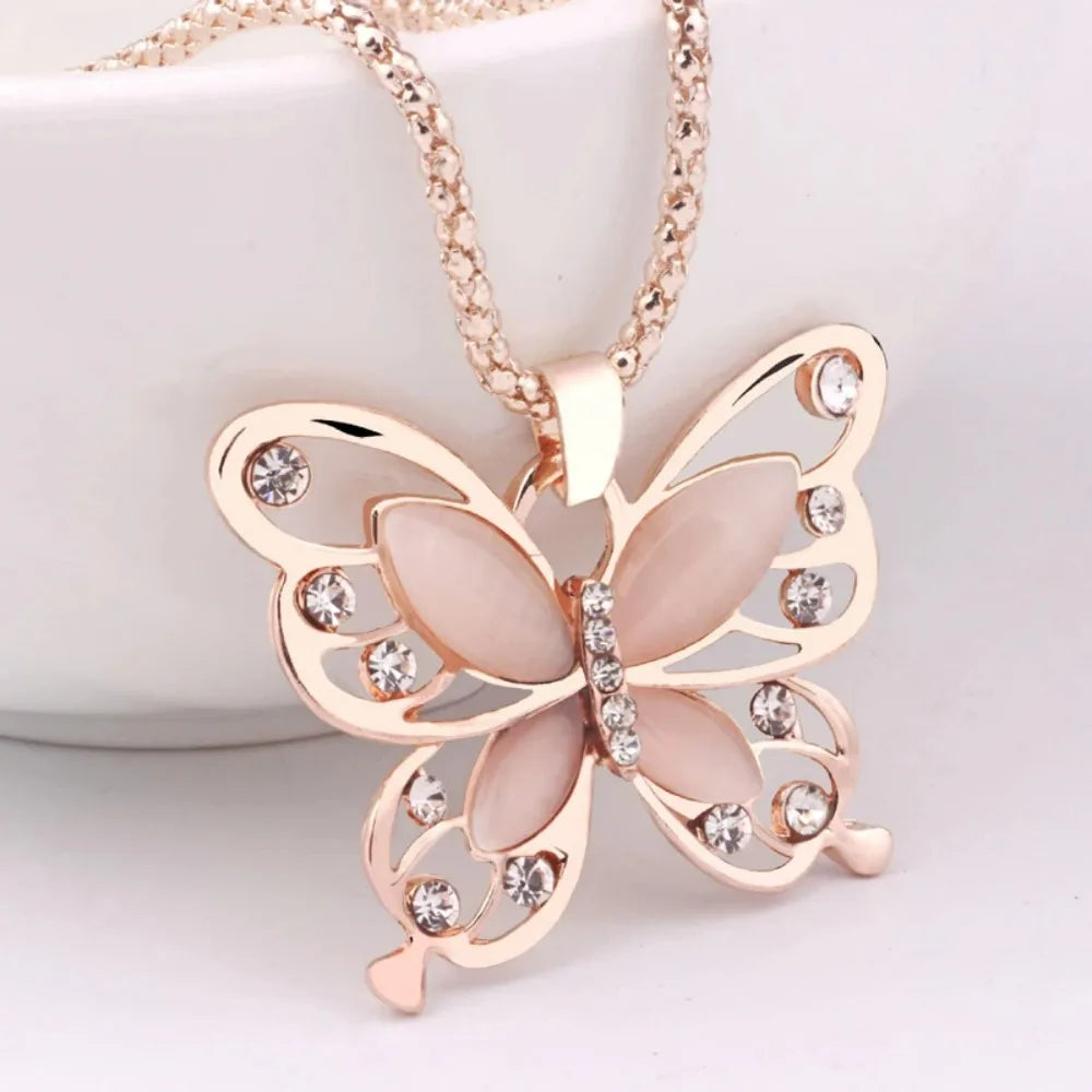 Necklace Choker Pendent Rose Gold Color Opal Butterfly Pendant