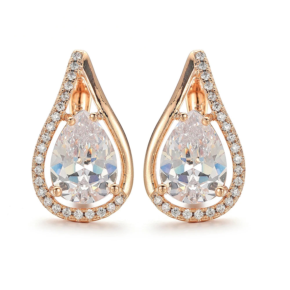 Crystal Zircon Earrings Luxury Inlaid Rhinestones Copper Rose Gold Color