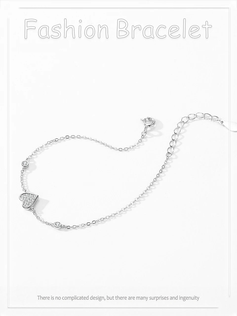 925 Sterling Silver Sweet  Heart Zircon Link Chain Bracelet