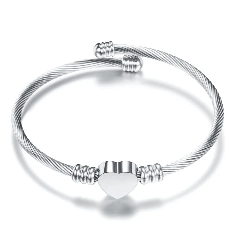 Stainless Steel Cable Heart Bracelet