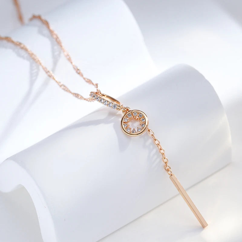 Fashion Tassel Hollow Pendant Natural Zircon 585 Gold Color Necklace