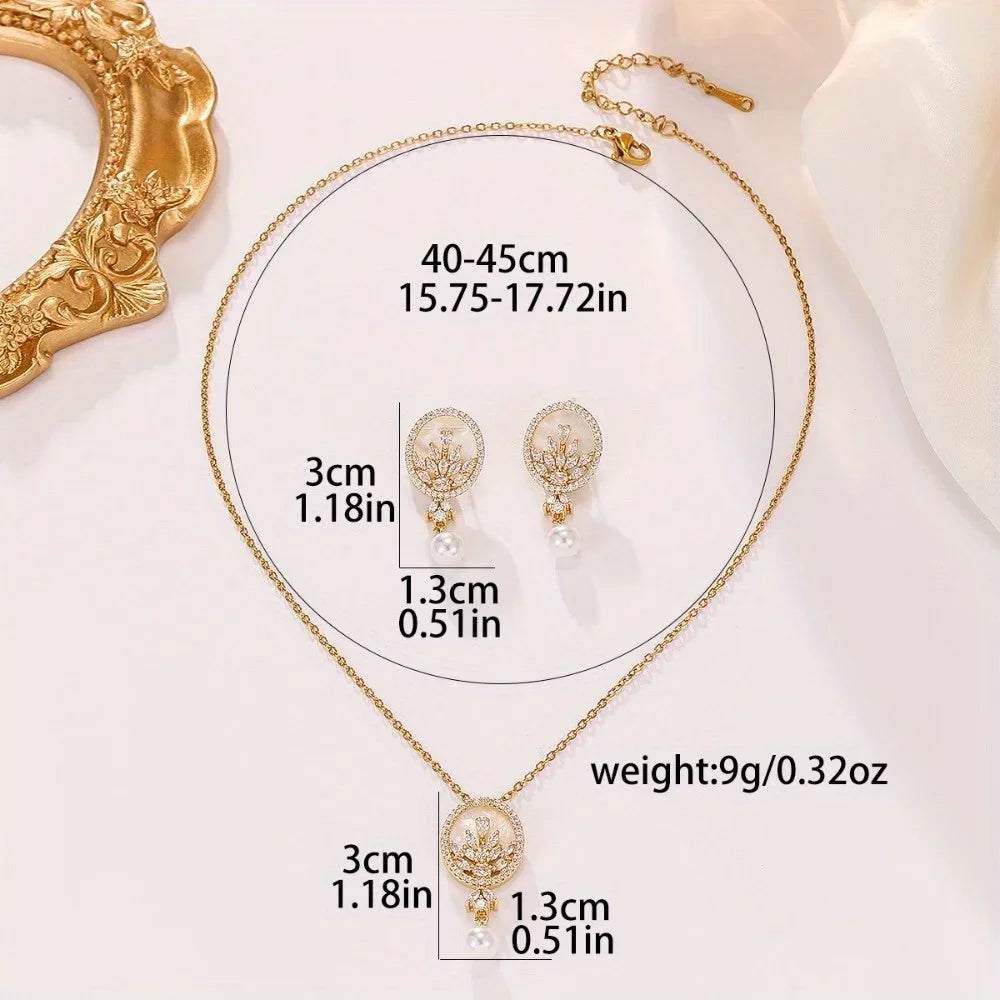 Shell two-piece Set For  Women's Retro Style Pendant Necklace Earrings